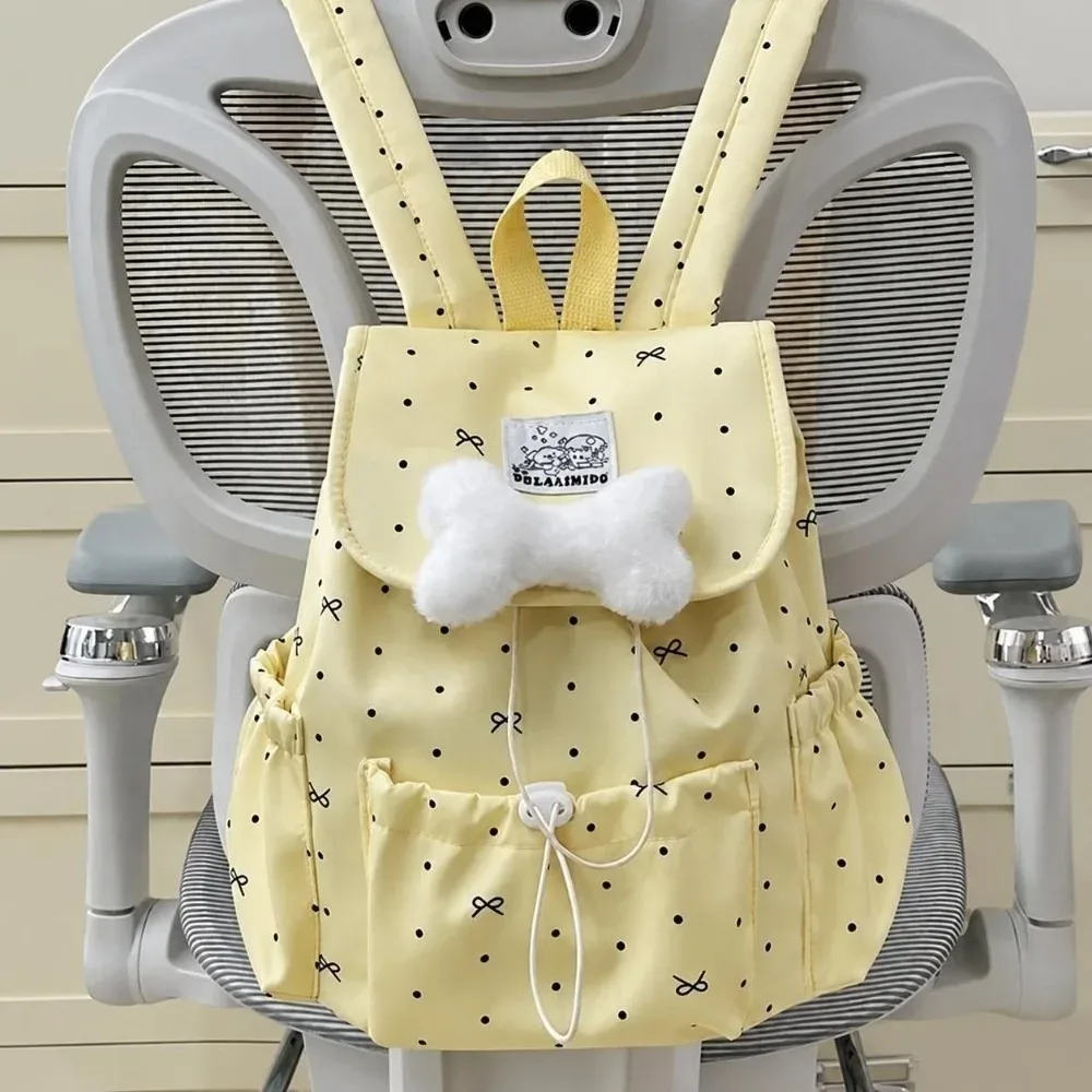 sac à dos à pois avec cordon de serrage et nœud, grande capacité, double bandoulière, en nylon ultra léger, idéal pour les trajets quotidiens et les voyages.
