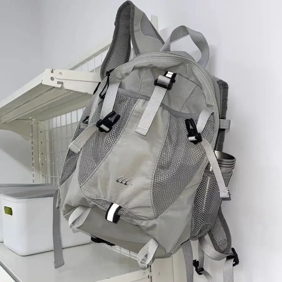 Sac à dos en nylon gris coréen Y2K pour femmes, sacs à dos de randonnée en plein air légers, sac de cyclisme unisexe, sacs d'école à la mode, haute capacité
