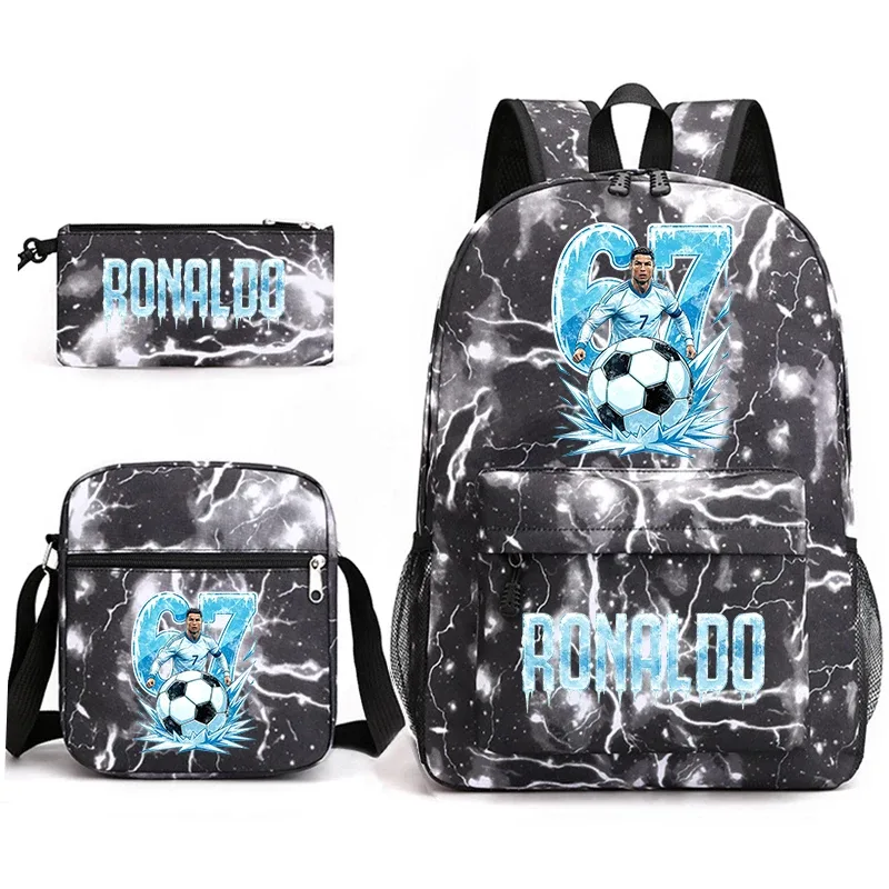 ensemble de sac à dos d'école imprimé cr7 ronaldo 67 avec sac à bandoulière et trousse à crayons pour adolescents et enfants, sac à dos léger