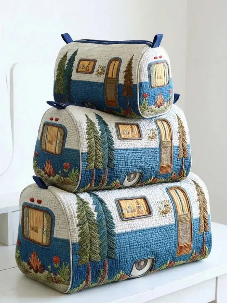 trousse de toilette matelassée 3 tailles, imprimée 3d animaux mignons et motifs floraux, pochette de maquillage patchwork, organisateur de voyage, boîte de rangement