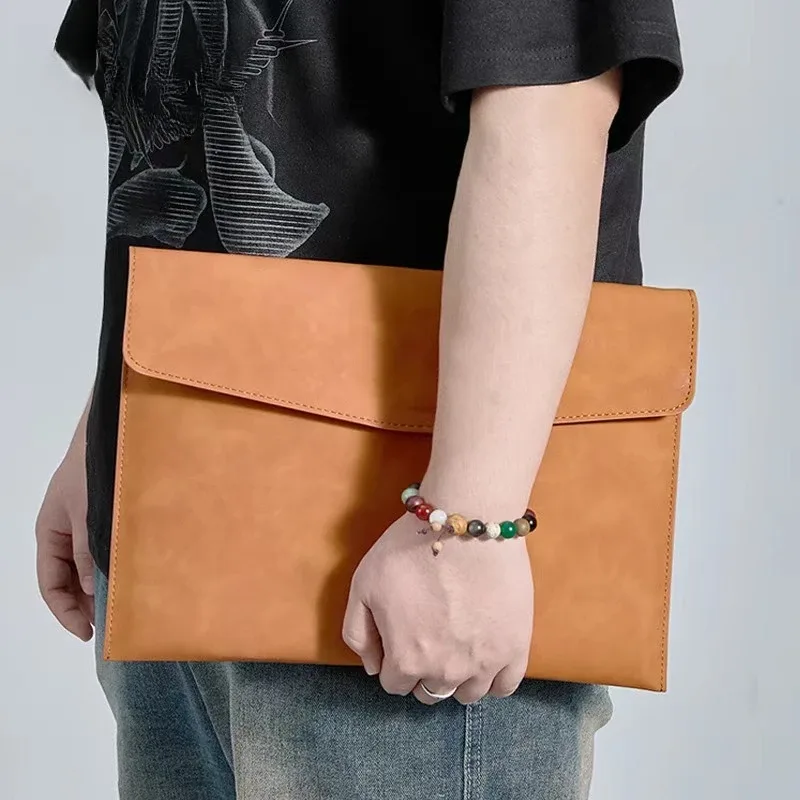 sac de rangement en cuir a4, mallette simple rétro, monocouche, épaissi, imperméable, grande capacité, sac de réunion d'affaires