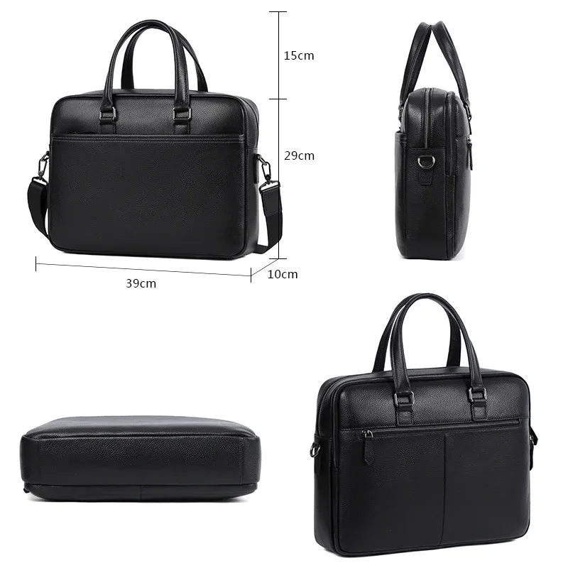 double fermeture éclair hommes sacs en cuir véritable hommes porte-documents sac d'affaires en cuir pochette d'ordinateur épaule mode bureau mâle sac à main grand