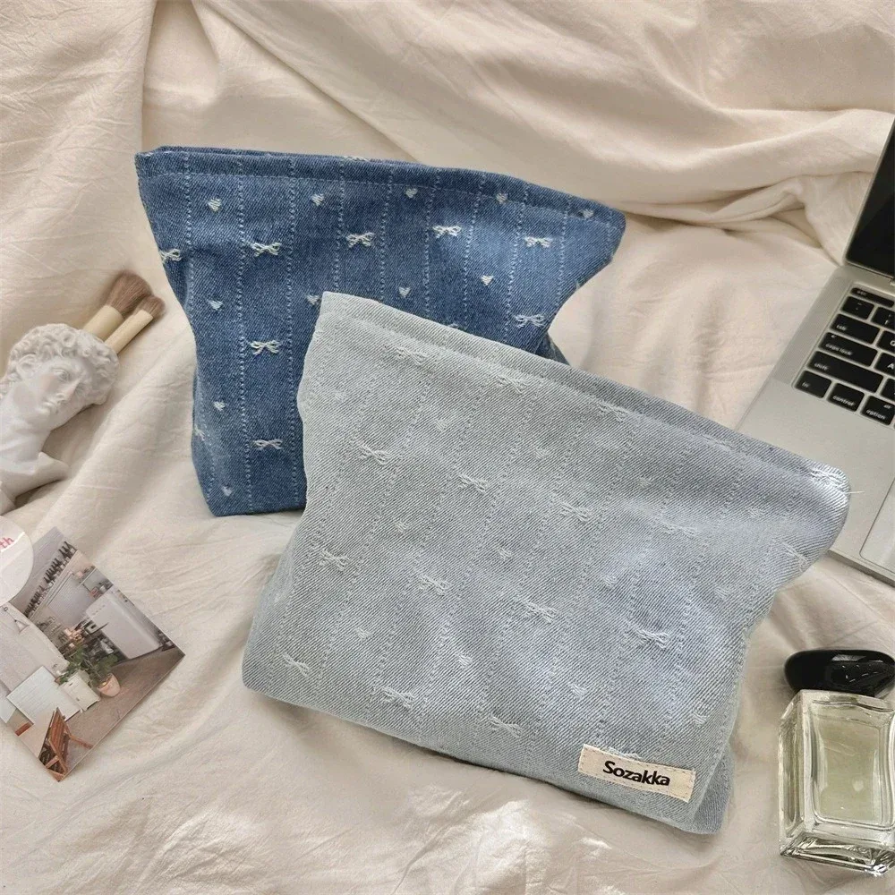 style coréen grand nœud étoiles imprimer maquillage stockage étui à fermeture éclair produits de soins de la peau sacs de rangement de cosmétiques sac de maquillage de voyage