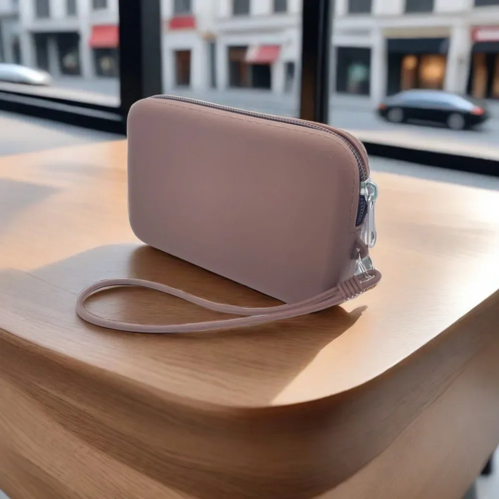 sac à cosmétiques rectangulaire en silicone, porte-monnaie de couleur unie de grande capacité, sac pour petits articles, sac pour écouteurs, sac de rangement pour rouge à lèvres pour femmes