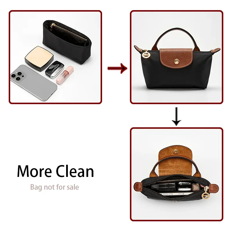 organisateur de sac pour sac à main longchamp, insert intérieur en nylon pour mini pochette, accessoires de rangement et de maintien de l'ordre