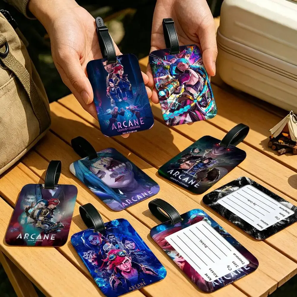étiquette de bagage en pvc anime a-arcane avec carte d'information, étiquette anti-perte pour valise, sac à do