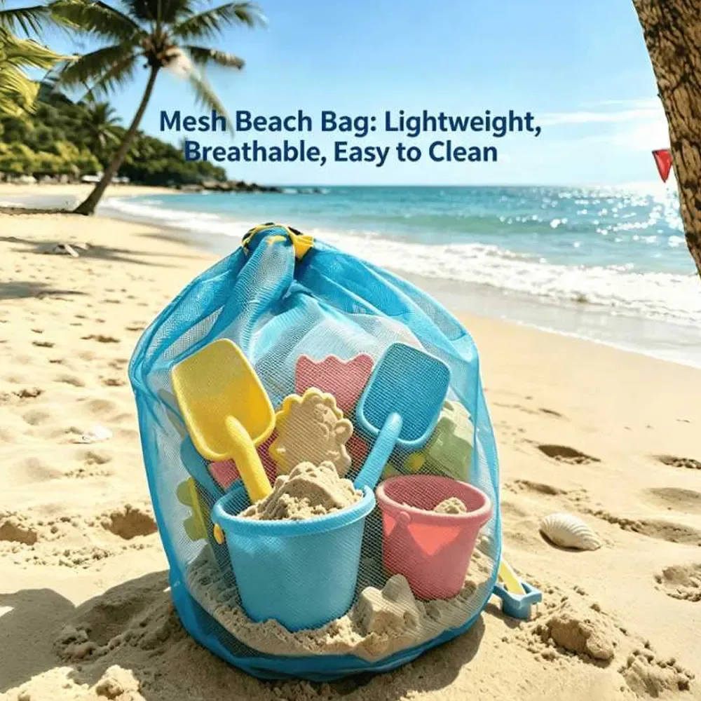sac de rangement pour la plage et la natation, léger et de grande capacité, sac de plage à bandoulière en maille extensible avec cordon de serrage, housse de plage résistante au sable et respirante, adapté pour changer de vêtements, serviettes, sac bandoulière portable, double usage pour les voyages en plein air et la natation