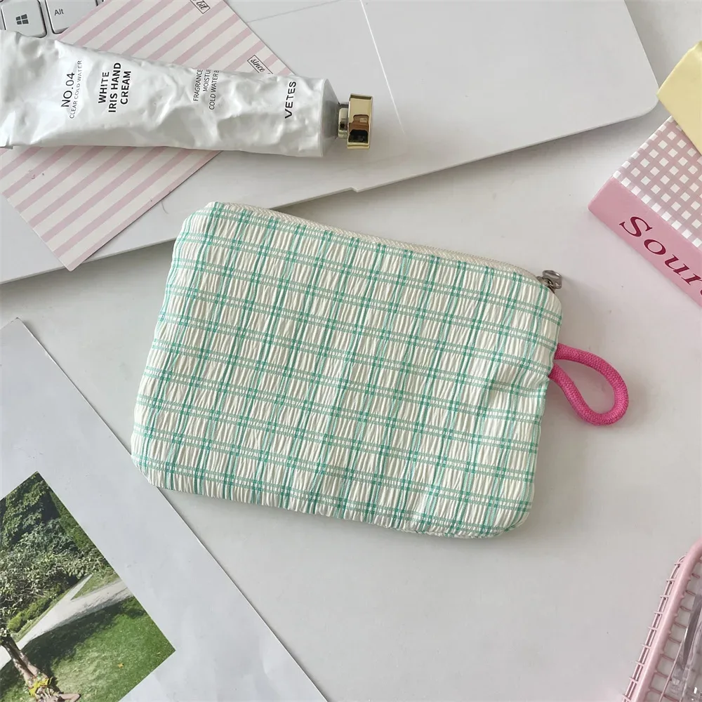 petit plaid voyage cosmétique rouge à lèvres clé carte câble de données sac de rangement portable femmes maquillage sacs à main portefeuille pochette sacs organisateur