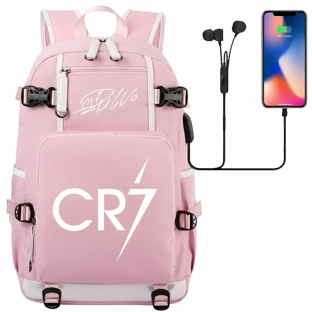 football star cr7 usb grande capacité étudiant mochila femmes hommes ordinateur portable voyage sac à dos garçons filles enfants retour à l'école livre sacs