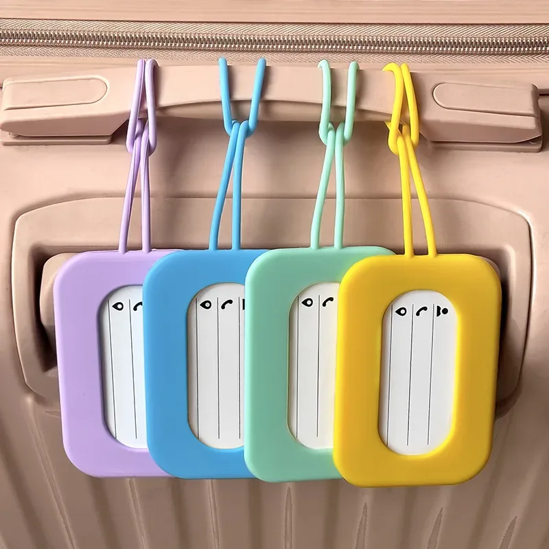 étiquettes de bagage de voyage en silicone, porte-nom et porte-carte d'identité, étiquette de valise de couleur unie, étiquette de bagage d'embarquement, accessoires de voyage