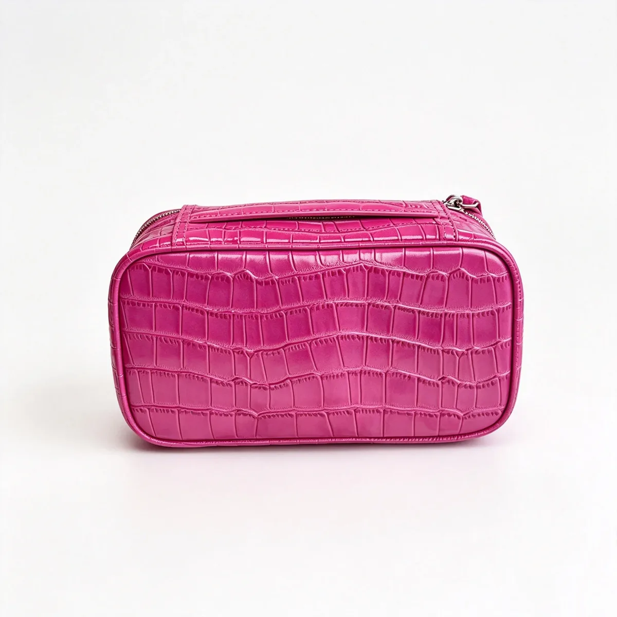 sac à cosmétiques en cuir de vachette à motif crocodile, rouge rose, luxe léger, en cuir véritable, pour femmes, portable, pour le voyage, trousse de toilette