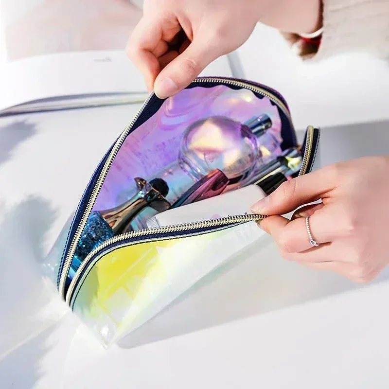 sac à cosmétiques laser à la mode pour femmes, étui de maquillage transparent en pvc, pochette de rangement de beauté, sac de rouge à lèvres féminin, pochette de maquillage pour dames