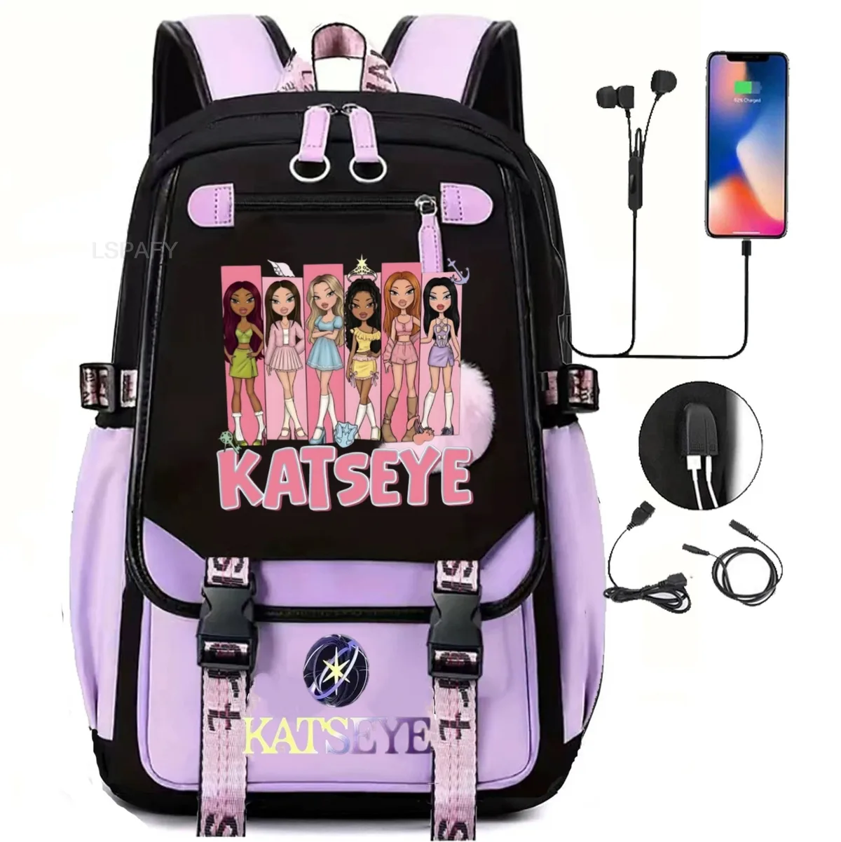 sacs à dos kawaii hot katseye à imprimé amusant, doux et mignons, grande capacité, pour étudiants, sacs d'école, sacs pour ordinateur portable, patchwork, simples, mochilas