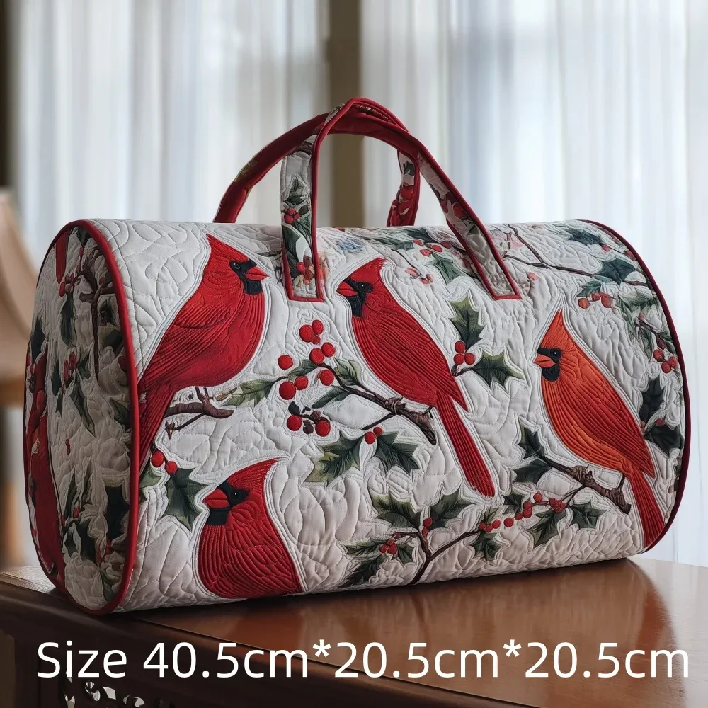 sac de voyage matelassé 3d vintage tendance, imprimé floral oiseau cardinal, sac de week-end, de sport ou de plage durable, sac fourre-tout pour femme