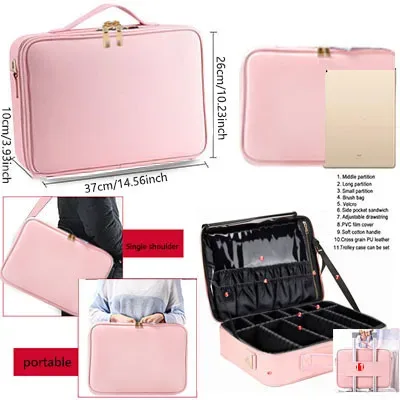 sac à cosmétiques professionnel pour femmes, trousse de maquillage de voyage en cuir, outil de beauté de grande capacité, brosse de maquillage, boîte de maquillage d'artiste