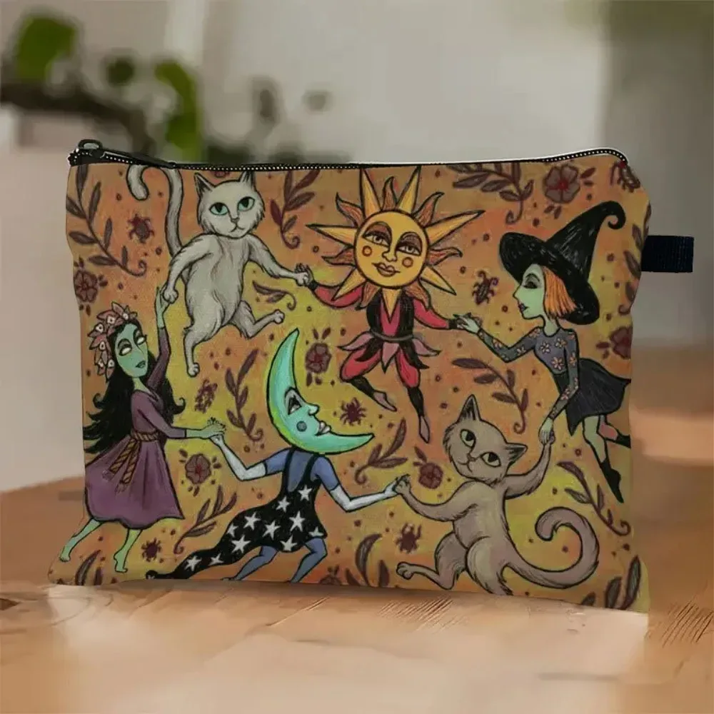 nouveau sac de maquillage design chat et lune, sac de rangement portable et durable, sac de forêt tendance, cadeau