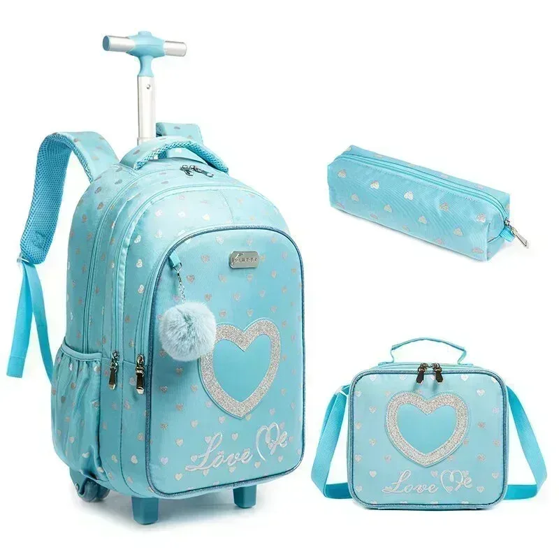 ensemble de sac à dos à roulettes pour enfants avec boîte à lunch, sac à dos scolaire à roulettes, sac à dos trolley pour filles