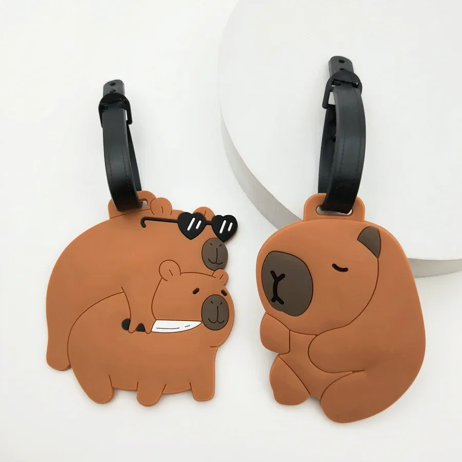 1//2/3 pièces mignon animal kapibala pvc caoutchouc souple étiquette de bagage cintre identification étiquette sac cintre bagages cintre anti perte sangle