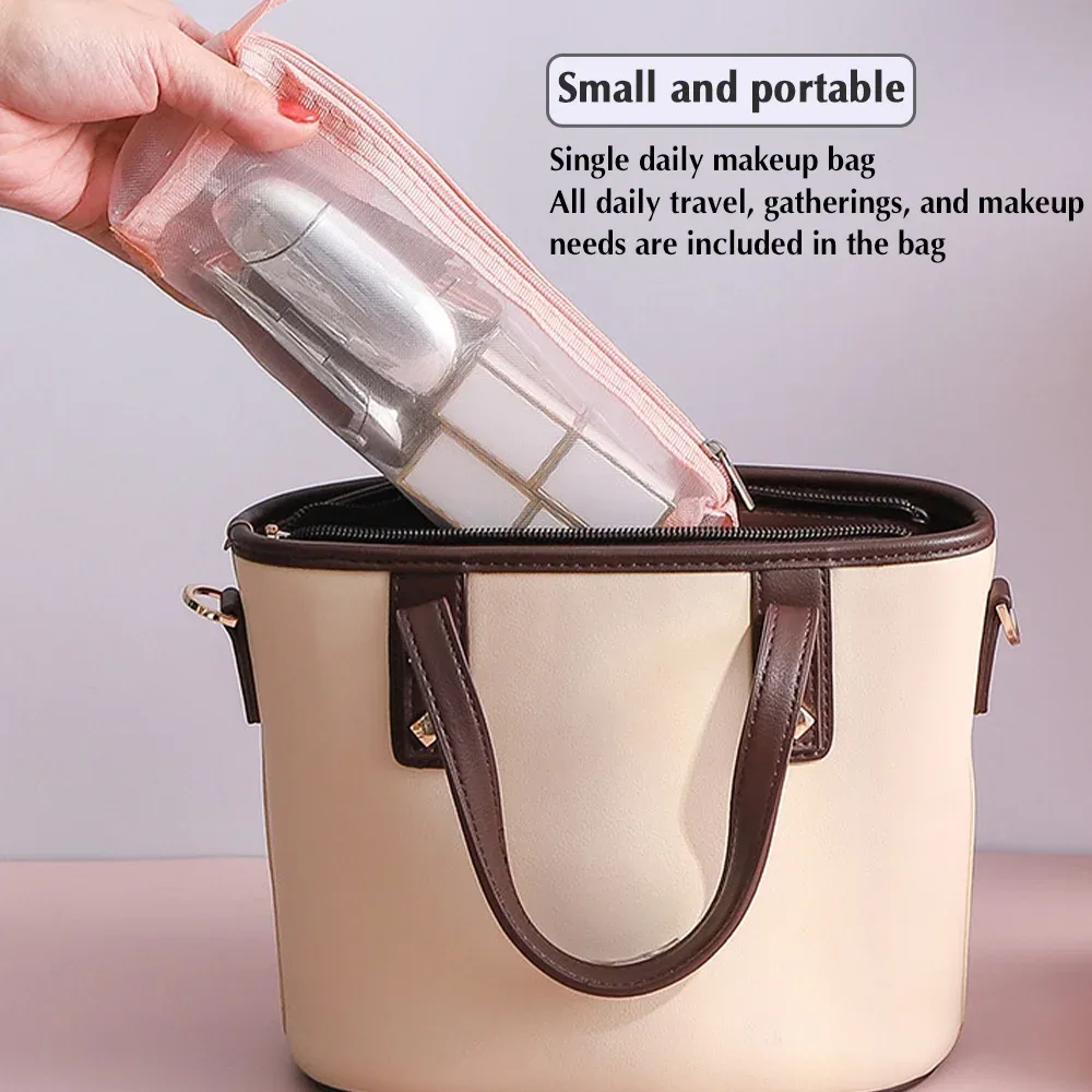 trousse à cosmétiques en maille 4 en 1, trousse de maquillage pliable, trousse de maquillage portable, trousse de toilette de voyage, trousse de rangement pour rouge à lèvres, poudres, évaluation, nouveau