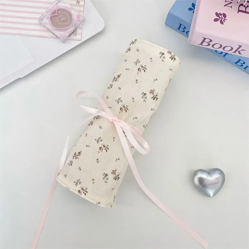 sac de rangement pratique pour pinceaux de maquillage, grande capacité, motif floral, sac de rangement pour cosmétiques, outil de beauté, organisateur de pinceaux de maquillage rose, voyage