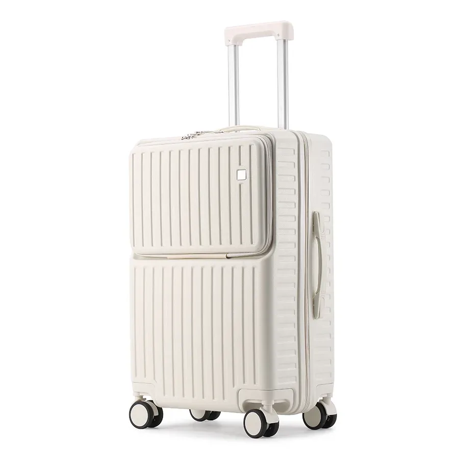 porte-bagages à main à ouverture frontale, support de téléphone caché, compartiment humide/sec, 20 pouces abs + pc, valise multifonctionnelle, porte-gobelet, crochet latéral