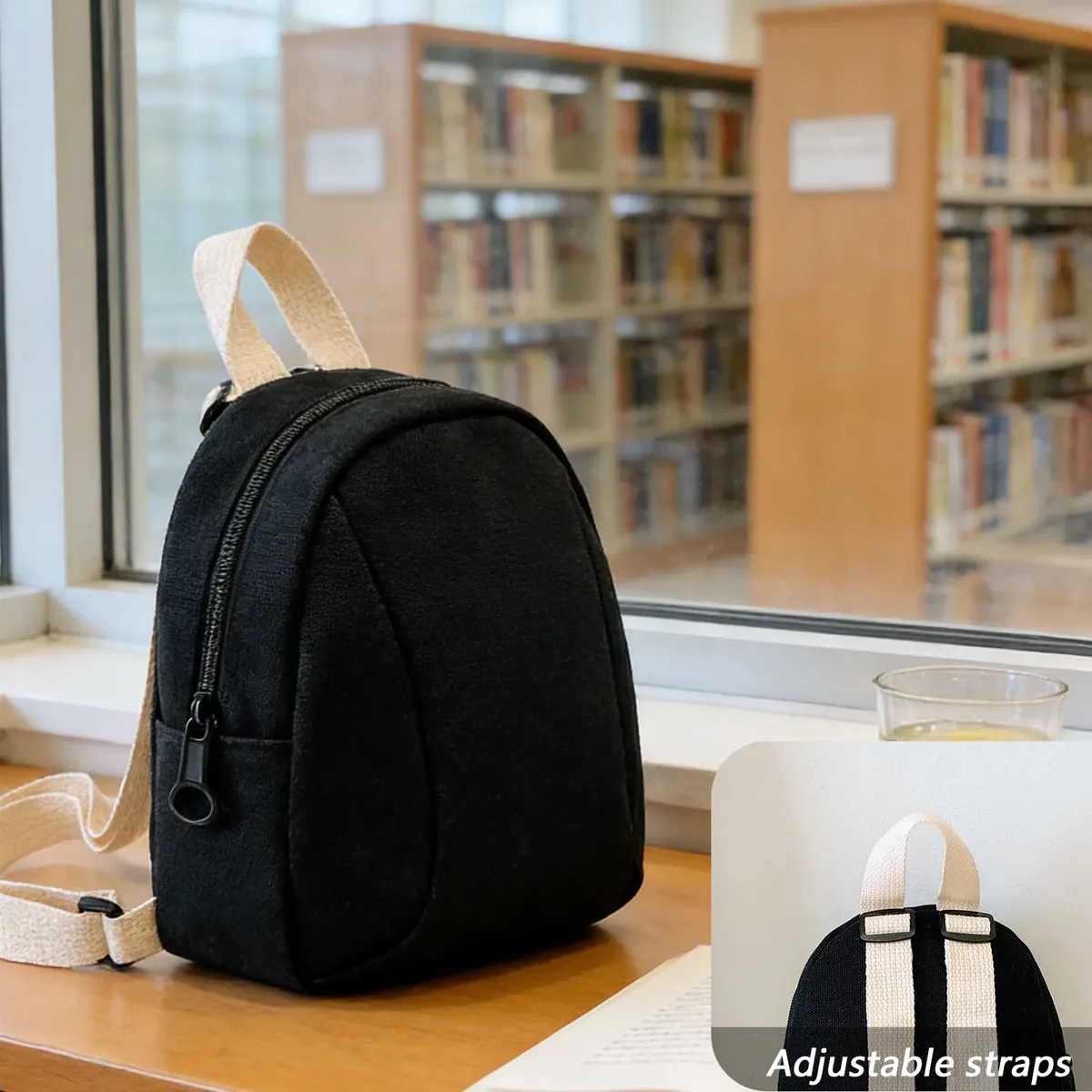 mini sac à dos de dessin animé en toile de couleur unie, petit sac léger