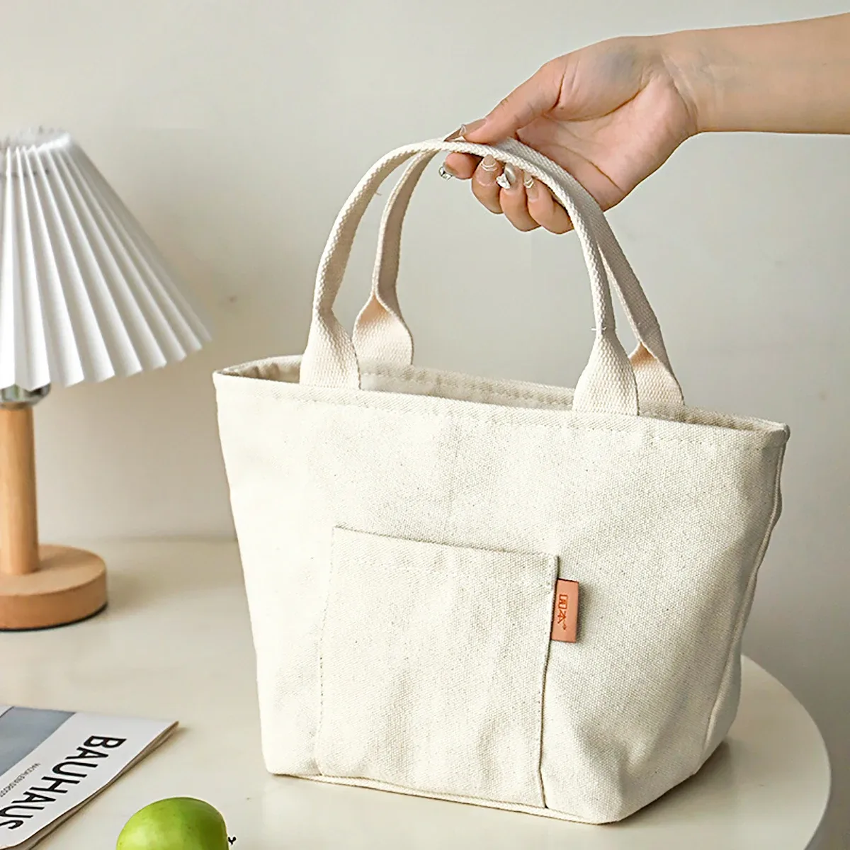 sac de rangement alimentaire en toile noir et blanc avec fermeture éclair, isolé en feuille d'aluminium, matériau facile à nettoyer, sac à lunch isotherme