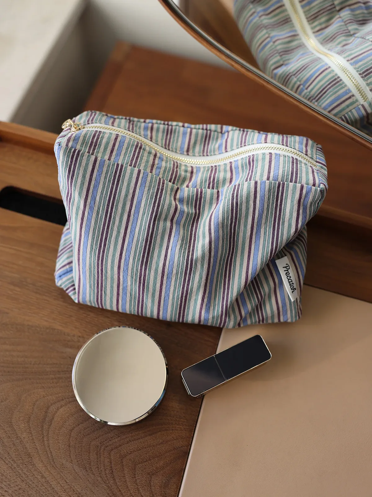 trousse de toilette rayée à blocs de couleur, grande capacité, sac de rangement portable de style japonais, trousse de toilette multifonctionnelle de voyage