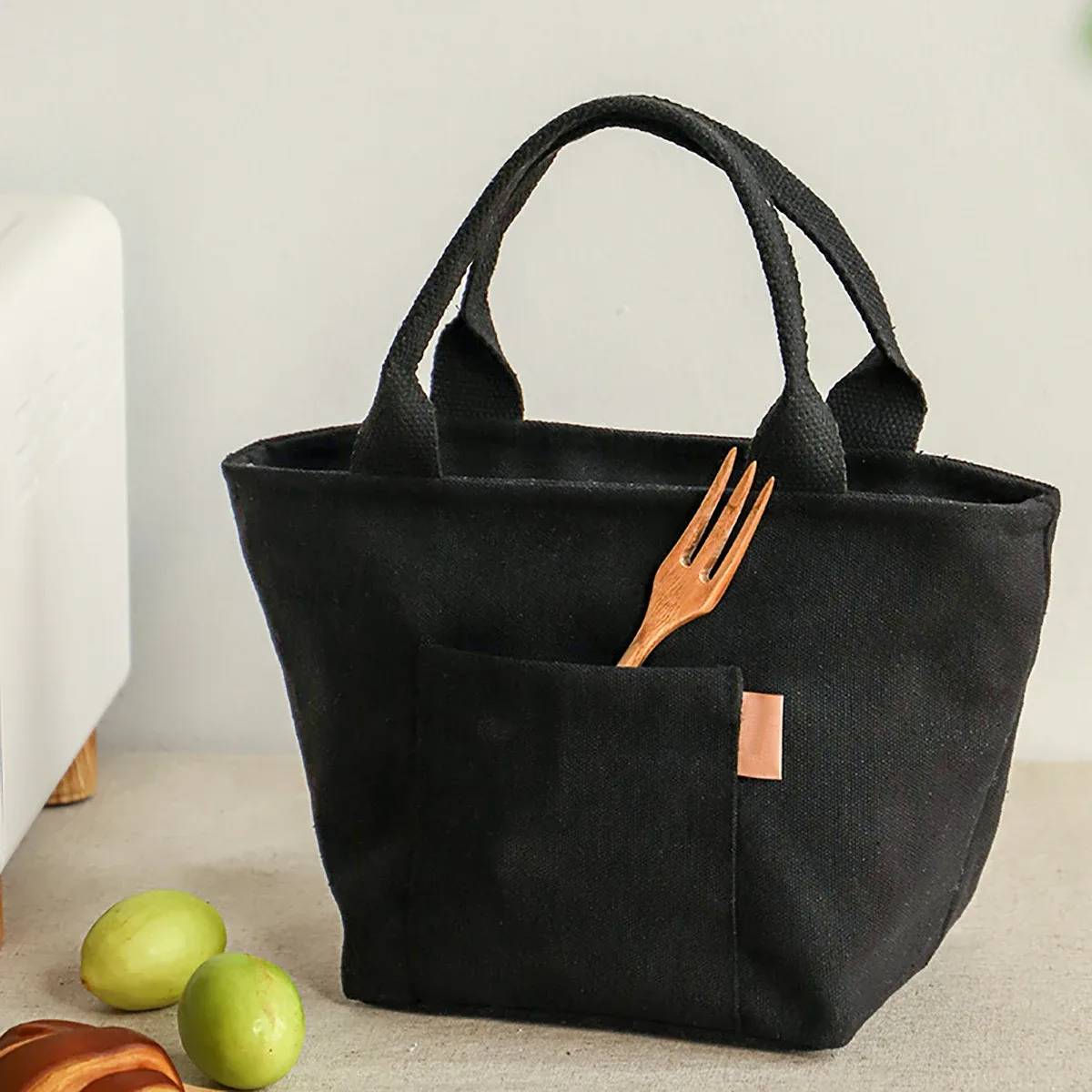 sac de rangement alimentaire en toile noir et blanc avec fermeture éclair, isolé en feuille d'aluminium, matériau facile à nettoyer, sac à lunch isotherme
