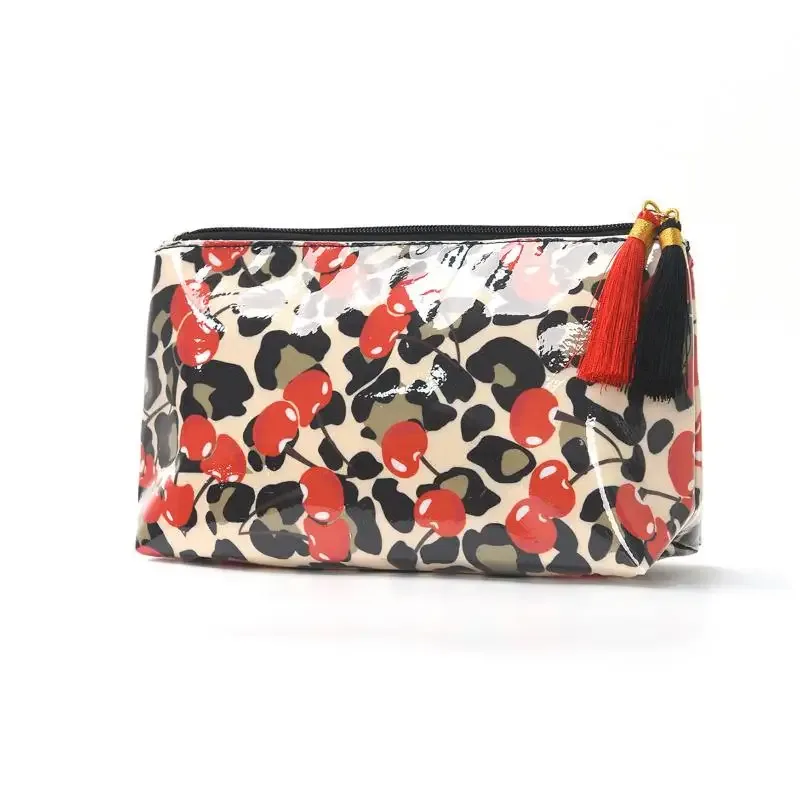 pochette cosmétique rayée en pvc avec franges et fermeture éclair, trousse de toilette imperméable, étui pour pinceaux de maquillage