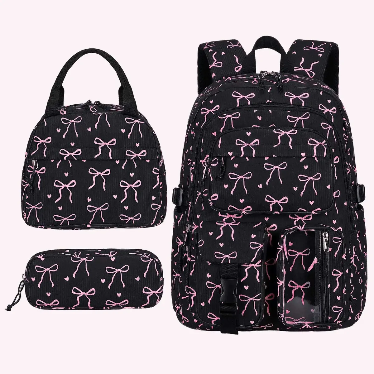sac à dos en velours côtelé pour femmes, multi-poches, multi-couches, avec sac à lunch et trousse à crayons, sac à dos de voyage de grande capacité