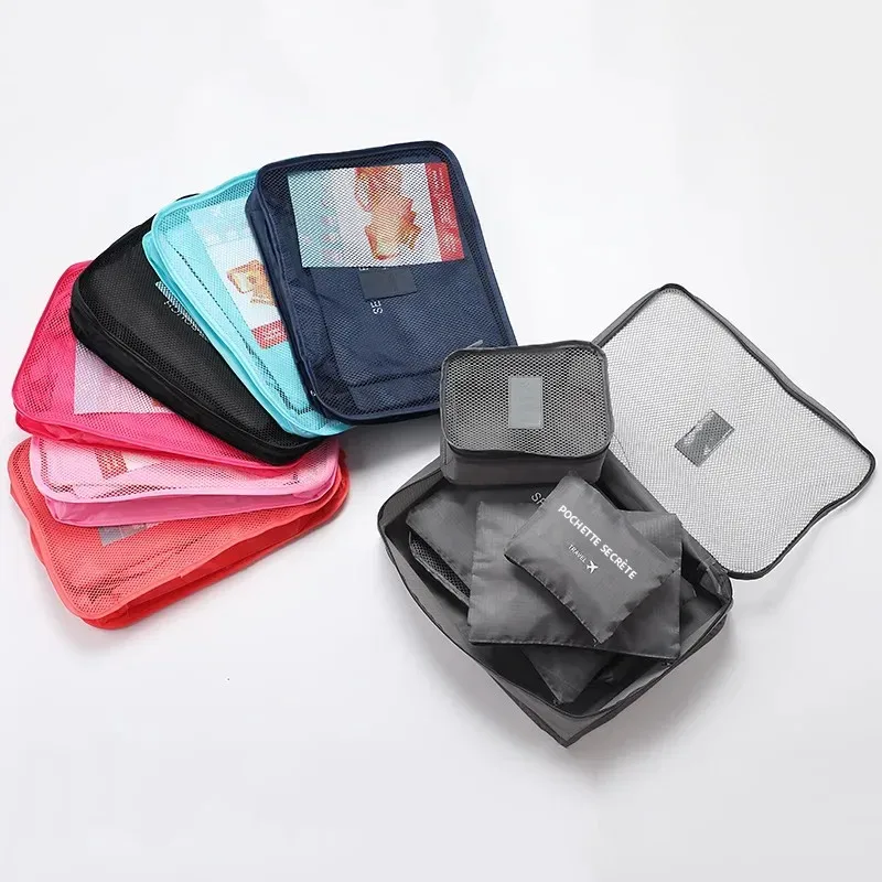 ensemble de 6 sacs de rangement pour vêtements de voyage, organiseur de bagages portable, cubes de rangement pour valise, chaussures et vêtements, pochette portable
