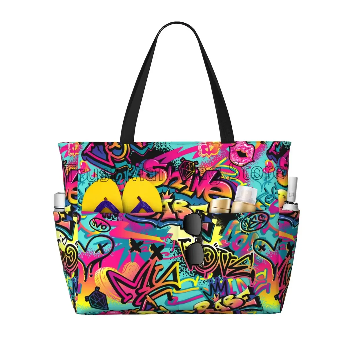 sacs fourre-tout de plage étanches pour femmes, sacs de rangement de grande capacité, sac à main initié pour voyage, vacances, natation, graffiti