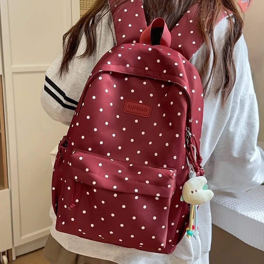 sac à dos léger et mignon à pois, style minimaliste, double bretelles, durable, imperméable, pour l'école et les voyages, compatible ordinateur portable