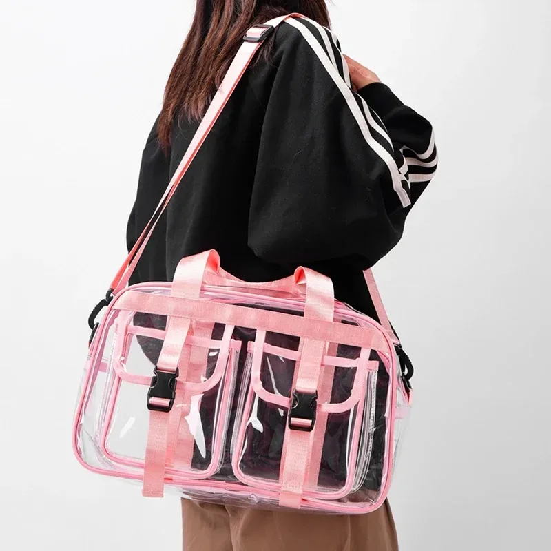 sacs de voyage transparents en pvc, couleur unie, polyvalents, à la mode, nouvelle offre spéciale, fermeture éclair, simple, grande capacité, sac à bandoulière décontracté, 2025