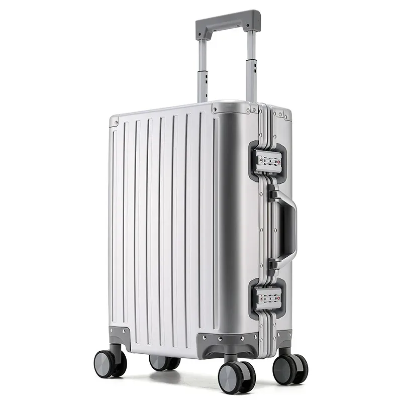 valise en alliage d'aluminium et de magnésium pour hommes et femmes, étui à roulettes expressément encadré en aluminium, voyage d'embarquement en métal, 24 po, 20 po