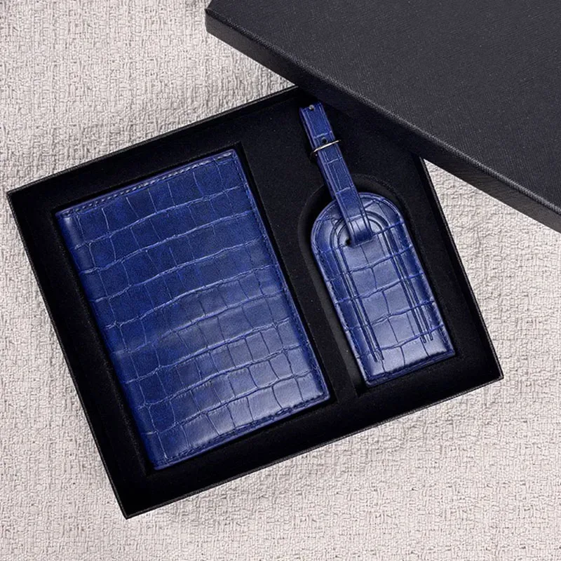 coffret cadeau avec lettres initiales monogrammées gratuites, porte-passeport en cuir saffiano, étiquette de bagage, couverture de passeport, accessoires de voyage