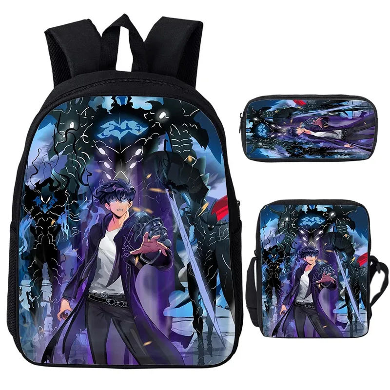 solo nivellement igris enfant sacs à dos sac à bandoulière trousse à crayons 3 pièces ensemble grande capacité sacs d'école pour garçons filles voyage sacs à dos