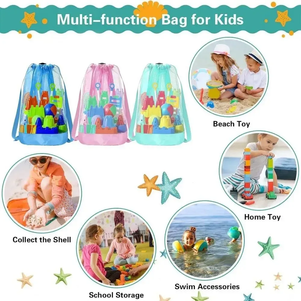sac à dos de plage résistant au sable, fermeture à cordon, sac de plage en maille extra-large, bretelles réglables, sac de collecte de coque, sac de voyage