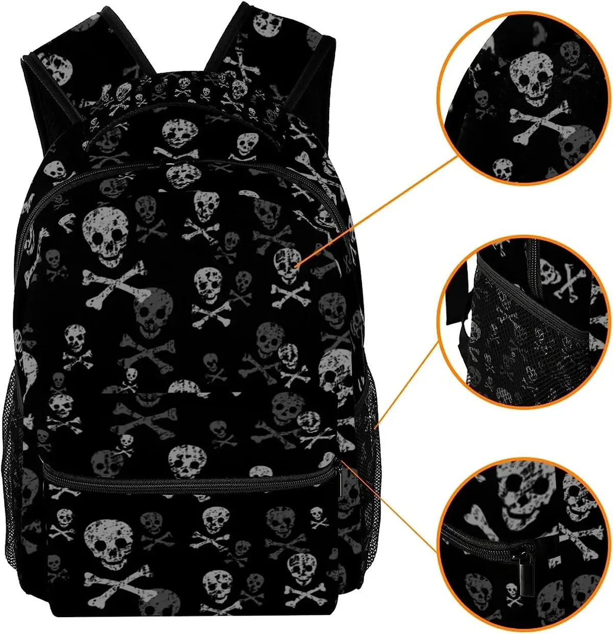 sacs à dos crâne et os pour garçons et filles, sac de livre d'école, voyage, randonnée, camping, sac à dos
