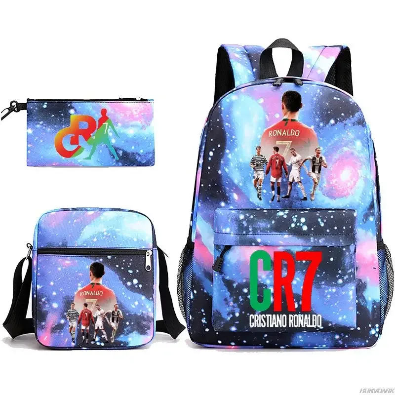 chimsports-sac à dos cr7 pour hommes et femmes, cartable étudiant, cartable de voyage, sac à dos universitaire, ordinateur portable, garçons, filles, hommes, femmes, nouveau, 3 pièces