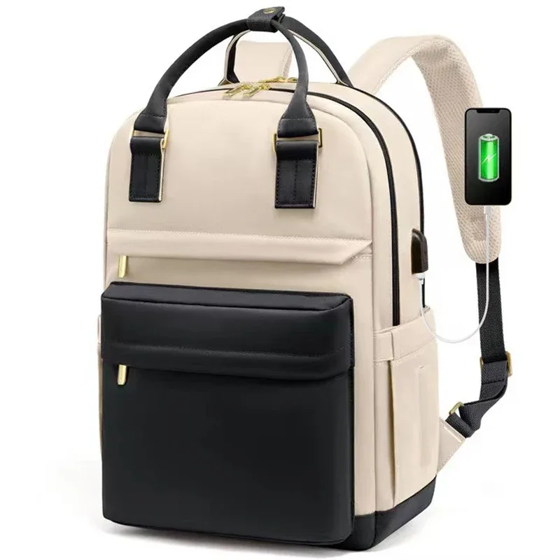 sac à dos décontracté pour femme, sac à main en nylon imperméable et tendance, sac à dos pour ordinateur portable de 15,6 pouces avec port usb pour voyage et randonnée