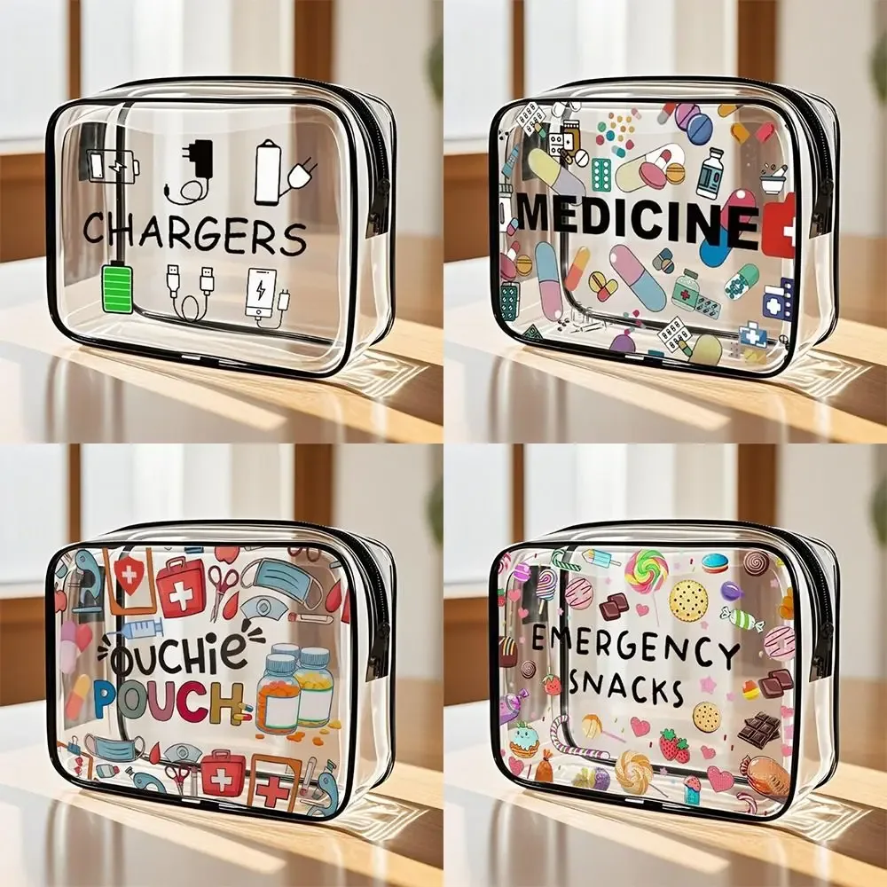 Sac de maquillage tendance de grande capacité, sac à cosmétiques Portable sur le thème de la médecine, sac de rangement multifonctionnel Visible pour femmes