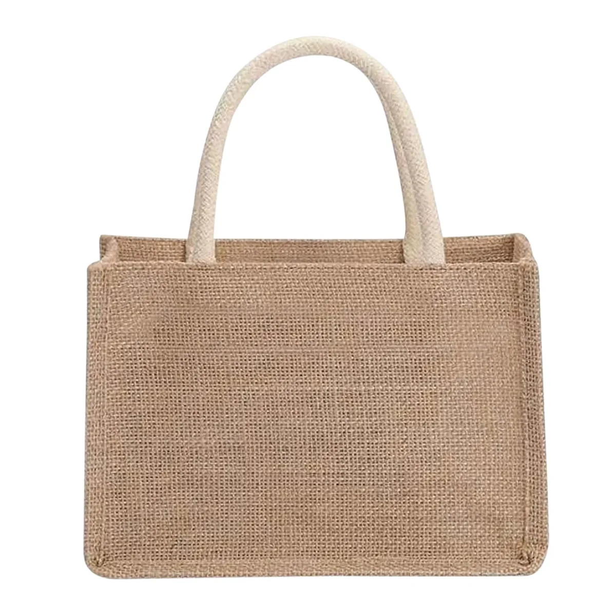 sacs fourre-tout de plage créatifs en jute pour femmes, couleur unie, avec poignée, réutilisables pour les courses et l'emballage de cadeaux, sac à poignée supérieure