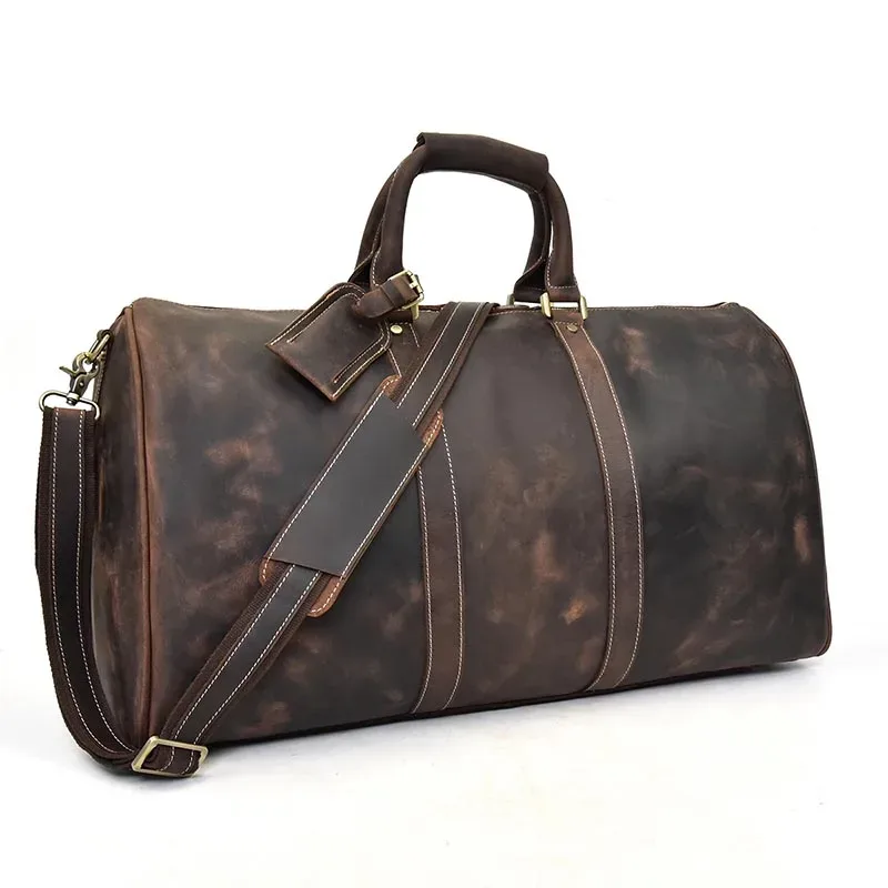 sac de voyage vintage en cuir véritable pour homme, fourre-tout de voyage, grand sac de week-end, sac de sport en peau de vache, bagage à main pour homme, grands sacs à main, 60cm
