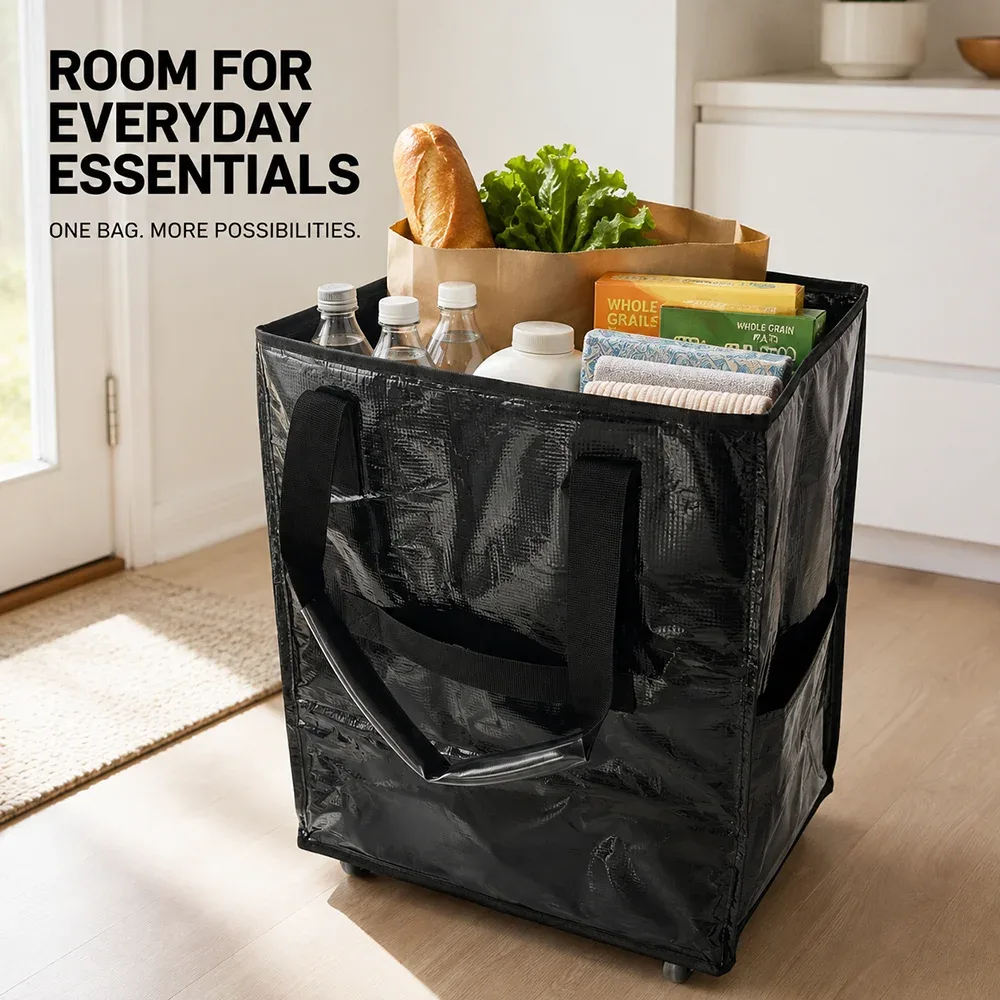 sac de transport à roulettes grande capacité, pliable, réutilisable, sac de courses, organisateur de rangement portable 40x30x50cm
