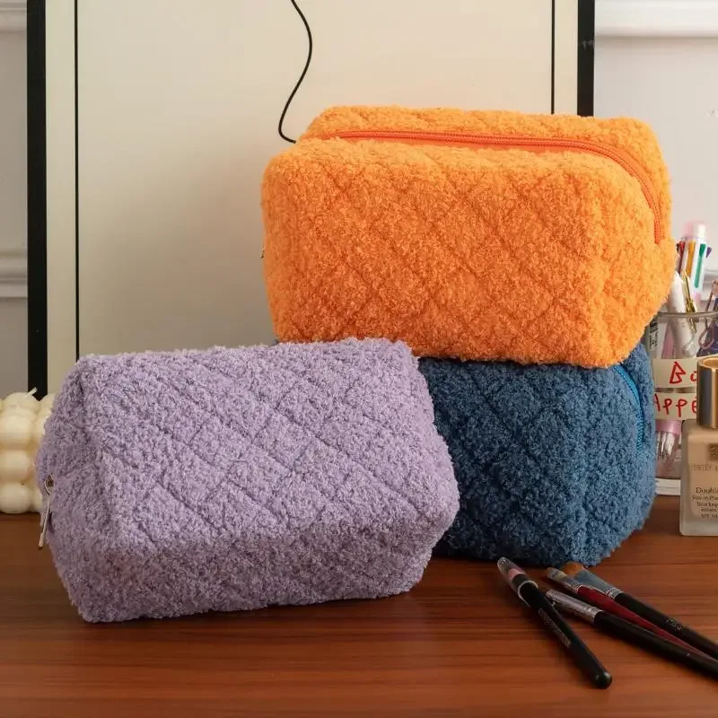 sacs de maquillage en peluche, sac de rangement de cosmétiques de voyage souple, organisateur portable, trousse à crayons