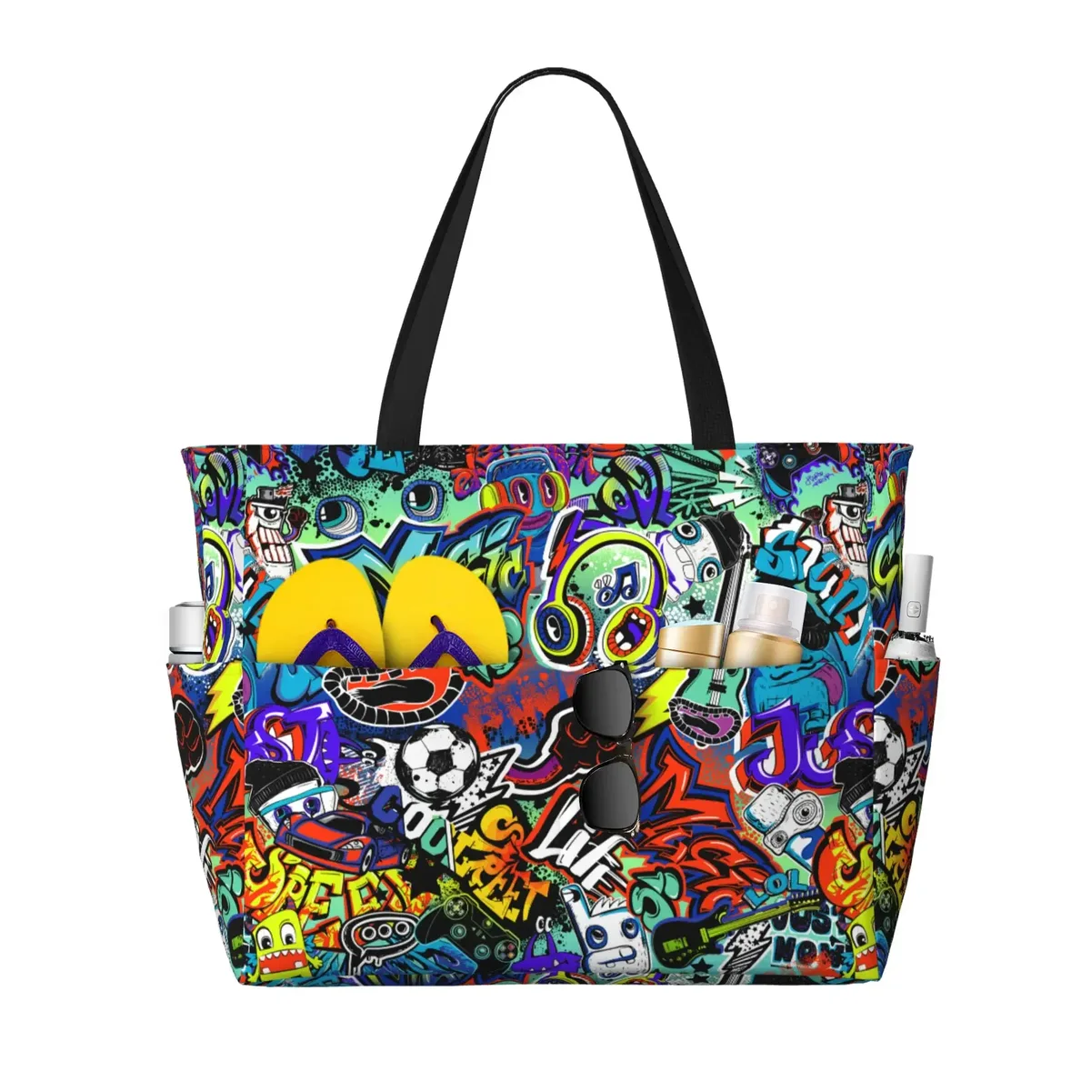 Sacs fourre-tout de plage étanches pour femmes, sacs de rangement de grande capacité, sac à main initié pour voyage, vacances, natation, graffiti