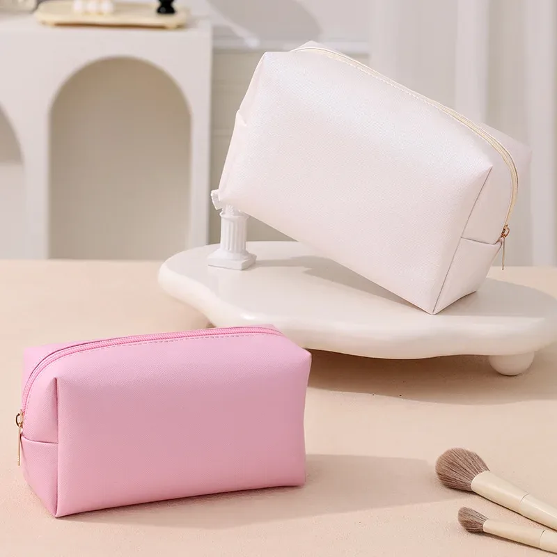 trousse de maquillage grande capacité en cuir pu pour femme, organisateur cosmétique imperméable, sac de toilette de voyage avec sangle de transport pour dames