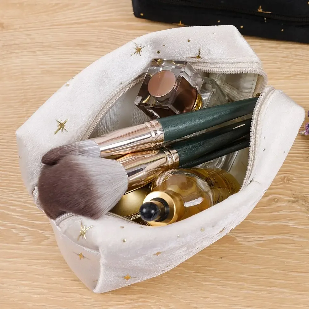 sac à cosmétiques portable pour femmes, 1 pièce, sac de rangement en velours doux avec fermeture éclair, trousse de toilette de voyage, organisateur, pochette de beauté
